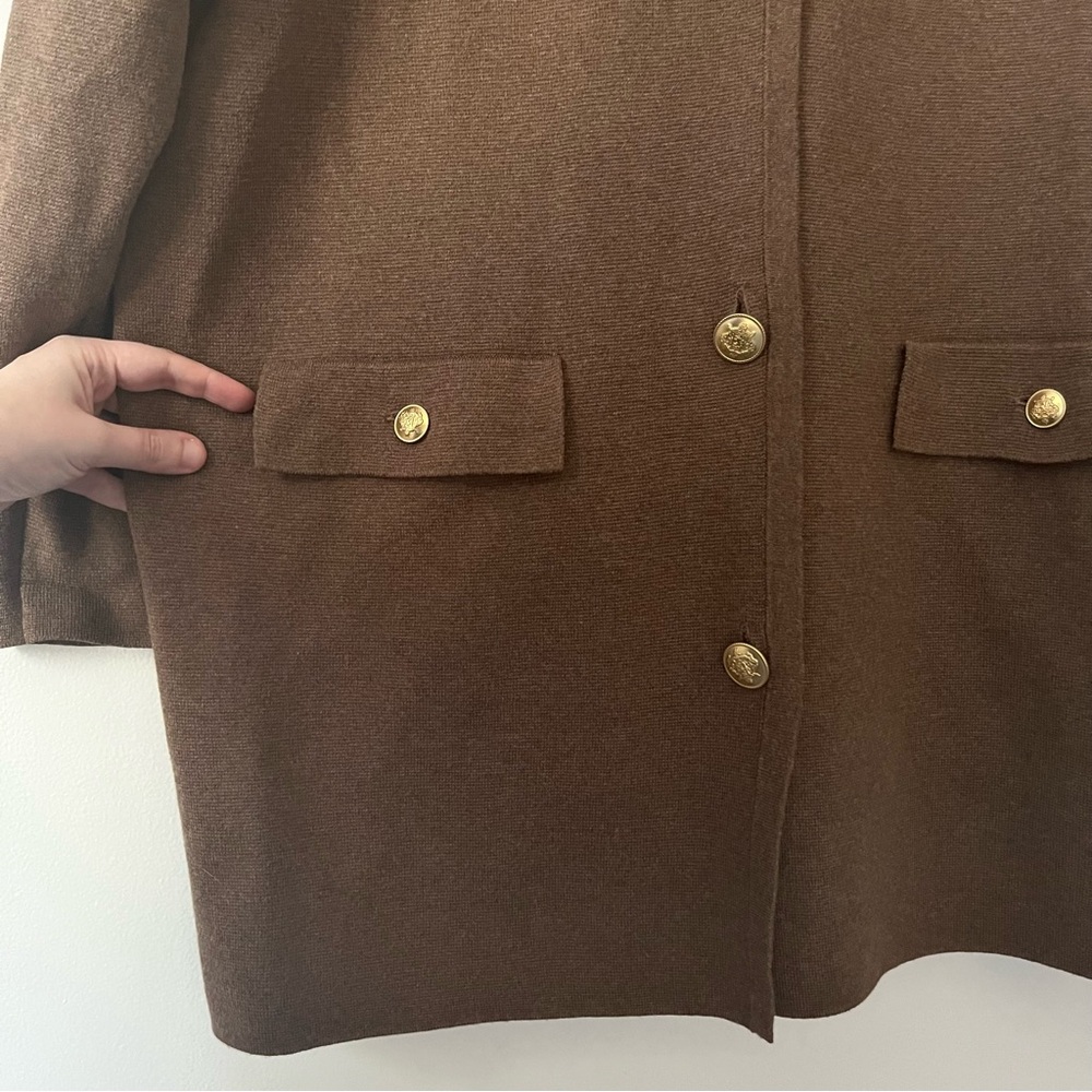 J Crew Giselle Long Sweater Blazer Brown Gold Buttons Old Money Preppy Large - Picture 4 of 10